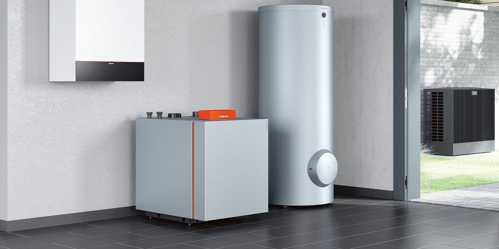 Eine installierte moderne Wärmepumpe